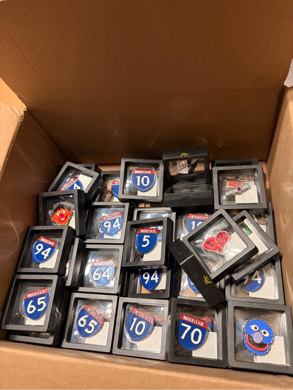 Box Of 40 Hat Pins - Mostly Interstate Pins